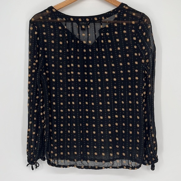 Lucky Brand Semi-Sheer Boho Peasant Top Black Gold Size Small - Picture 6 of 7